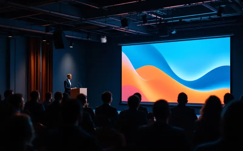 Attendees seen from behind in a dim conference room, watching a speaker present a reservoir diagram
